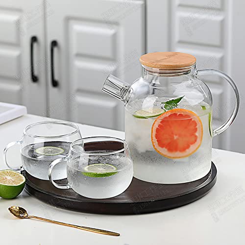 Glass Cold Kettle Heat Resistant Borosilicate Glass Cold Water Pitcher Large Capacity Tea Kettle with Removable Filter Spout for Lemonade, Juice and Herbal Tea Stovetop & Microwave Safe Teapot (1L)
