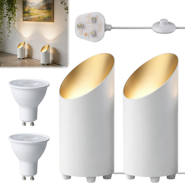 Floor Uplighter, 2 Pack Uplighters for Living Room, 5W Uplighter Lamp with 6.5 FT Plug Cord & Foot Switch, Spot Lights Indoor for Home Accent Lighting Plants or Artwork (White2) - White*2
