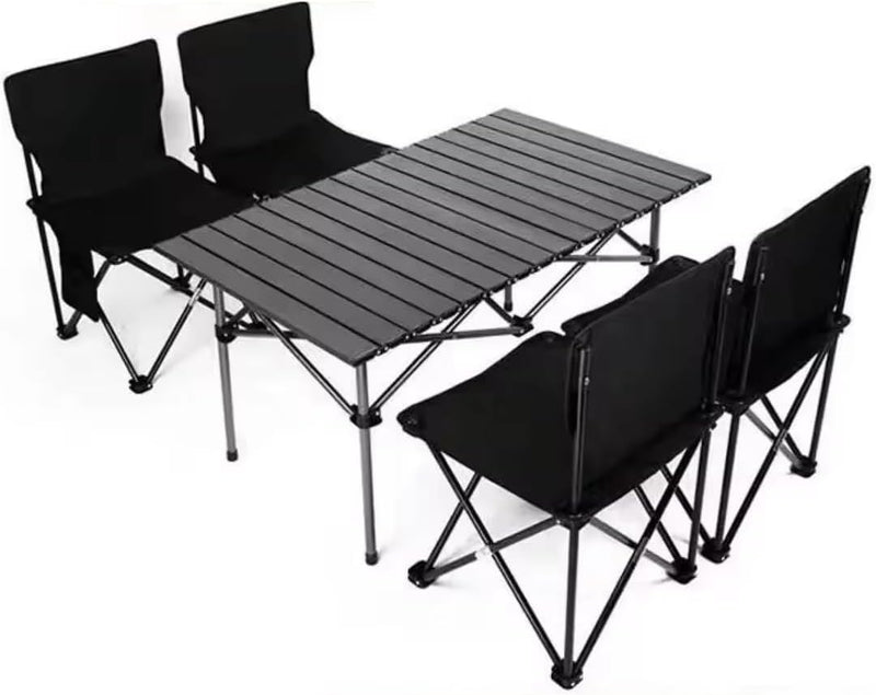 YU WELL Portable Roll-Up Camping Table with 4 Chairs, Lightweight Aluminum Folding Picnic Table Set with Carry Bag, Waterproof, Rust-Resistant Outdoor Table & Chair for Camping 95X55X50CM Black - Black Table 95X55X50CM With 4 Chairs