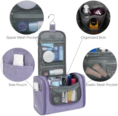 WANDF Large Hanging Toiletry Bag Travel Cosmetic Makeup Organizer Water-Resistant Shower Bathroom Bag for Women and Men (Dark Pink)
