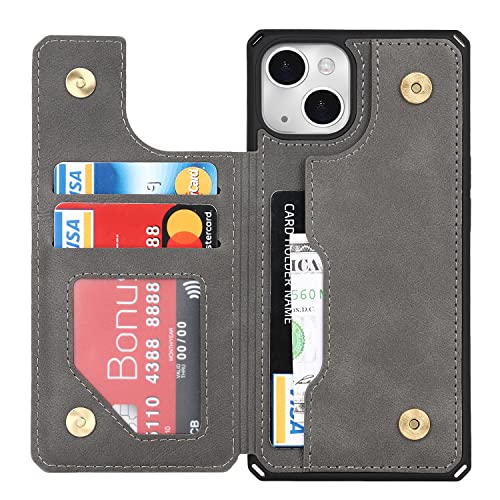 iCoverCase iPhone 11 Case, Wallet Card Holder Case [4 Card Slots] [with Lanyard] PU Leather Flip Shockproof Cover for iPhone 11 - Gray