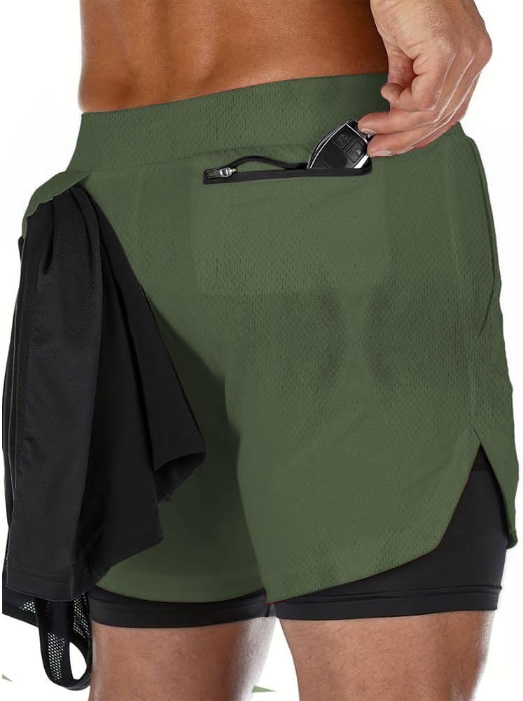 VITION Gym Shorts for Men, Men's Activewear Running Shorts,Drawstring Gym Shorts Men, 2 Layer Loose Athletic Shorts with 4 Pockets