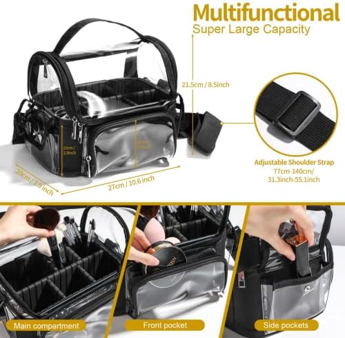 Travel Makeup Bag,Makeup Brush Case Travel Toiletry Bag Cosmetic Train Cases Artist Storage Bag with Adjustable Dividers for Cosmetics Makeup Brushes Toiletry Jewelry Digital Accessories(Black)