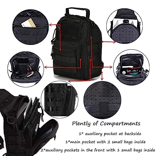 Tactical Shoulder Sling Bag, Small Outdoor Chest Pack, Military Molle Multifunctional Shoulder Messenger Crossbody for Men Traveling, Hiking, Camping (Black)