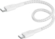 Belkin Fast Charge braided USB C to fast charger cable, USB type C charger cable fast charging for iPhone 15, Samsung Galaxy S23, Google Pixel, iPad, MacBook, Nintendo and more - 1m, Black - 15CM White