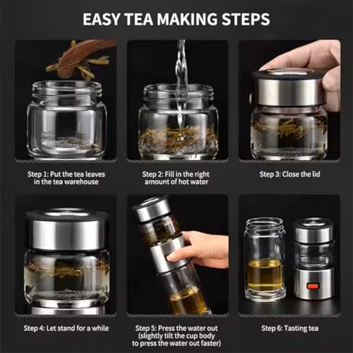Glass Tea Infuser Bottle â€“ Double Wall Borosilicate Glass Mug with Stainless Steel Strainer â€“ Leakproof Portable Tea Bottle for Loose Leaf Tea, Fruit Infusion, Hot or Cold Drinks â€“ 400ML
