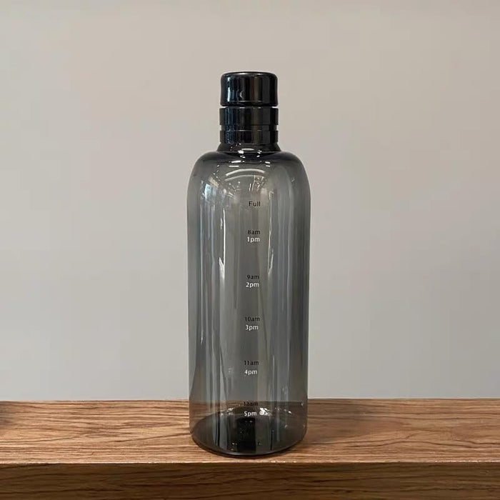 BAVIEN 500/ 750ml Plastic Water Bottle with Time Marker, Large Capacity Leakproof Drink Bottle Transparent Milk Juice Simple Cup for Men Women Gym Outdoors Sports Fitness (750ML, Black)