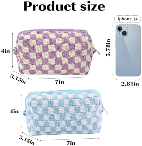 ZLFSRQ 3Pcs Checkered Makeup Bag for Women Large Cosmetic Bag Set Travel Toiletry Bag Makeup Pouch Bag for Purse Pink Zipper Storage Bag Organizer Cute Small Aesthetic Girls Car Essentials Bag