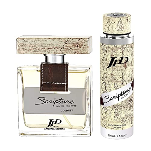 Jean Paul Dupont (JPD) Scripture Goldust - 2 Pieces Promo Pack for Men - Eau de Toilette 100ml + Body Spray 200ml - Gift for Him - Perfume Gift Set - Oriental, Floral and Woody notes
