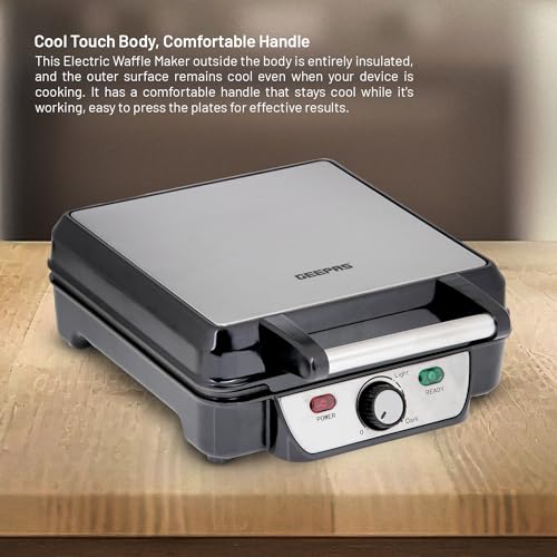 Geepas GWM5417 Electric Waffle Maker 1100W- 4 Slice Non-Stick Electric Belgian Waffle Maker with Adjustable Temperature Control