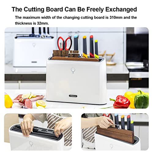 Breadom Smart Cutting Board and Knife Set with Holder, Chopping Board Set of 4 Colour Coded Chopping Boards, 4 Knives, Drying Holder Organizer, Kitchen Tools Drying Holder, White