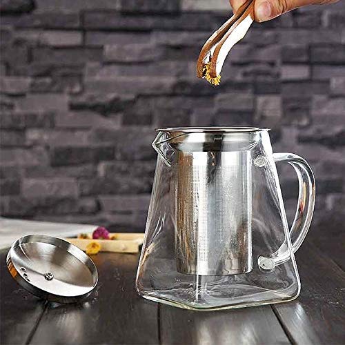AZSCYN 550ML/18OZ Square Glass Teapot with Heat Resistant Stainless Steel Infuser Perfect for Tea and Coffee, Clear Leaf Teapot with Strainer Lid gift for your family or friends (550ML)