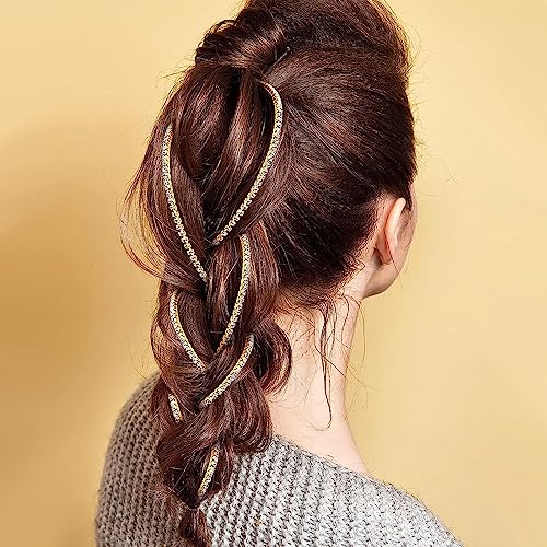 Goodern 4 PCS Women Hair Chains Tassel Hair Clips,Shiny Rhinestone Hair Extension Chains Fashion Long Tassel Hair Clip Chain Delicate Ponytail Extension Chain Decor Girls Punk Hair Accessories-Silver