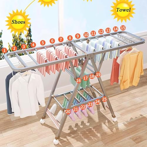 OYDAS Clothes drying stand, Drying Rack,Heavy Duty Clothes Drying Rack,Portable cloth drying stand, Folding Space Saving Garment Rack,Blanket Rack Clothesline,for Indoor Outdoor