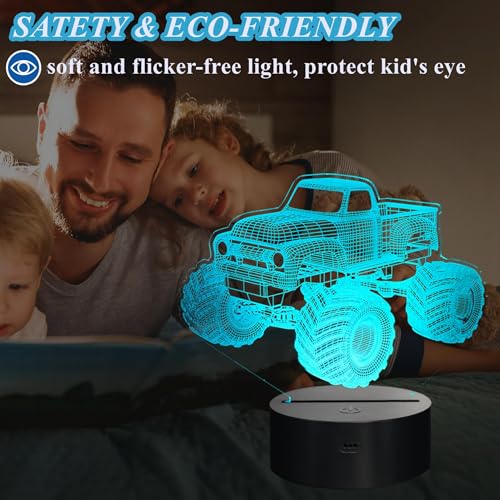 NALACAL Monster Truck 3D Illusion Night Light - Remote-Controlled 16 Color LED Lamp with Timer & Dimmer - Ideal Gift for Kids and Truck Enthusiasts for Christmas and Birthdays