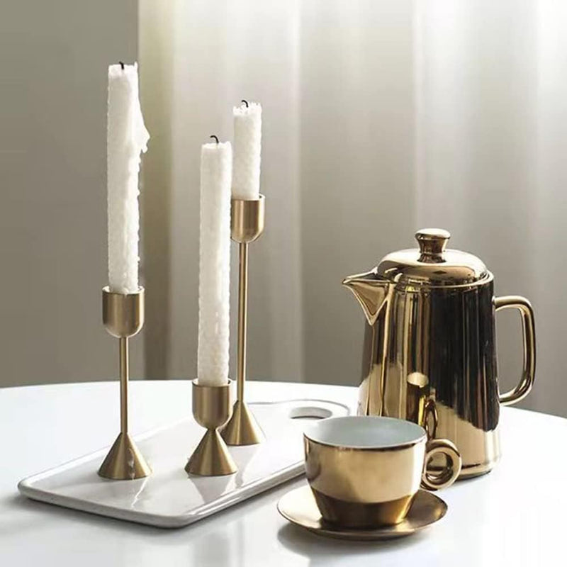 TERRIFI 3 Pcs Candle Holders for Taper Candles, Decorative Candlestick Holder for Wedding, Dinning, Party, Fits 3/4 inch Thick Candle&Led Candles (Metal Candle Stand) (Gold)