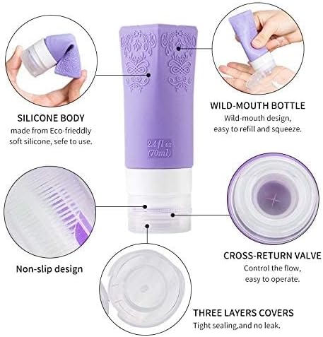 KASTWAVE Travel Bottles Leakproof, 6 Pcs Cosmetic Containers Set, 70 ml Refillable Silicone Squeezable Bottles for Toiletries, Conditioner, Lotion, Facial Cleanser, Cream (6 Colors)