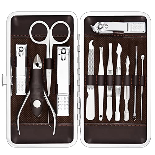 Tseoa Manicure, Pedicure Kit, Nail Clippers Set of 12Pcs, Professional Grooming Kit, Nail Tools with Luxurious Travel Case