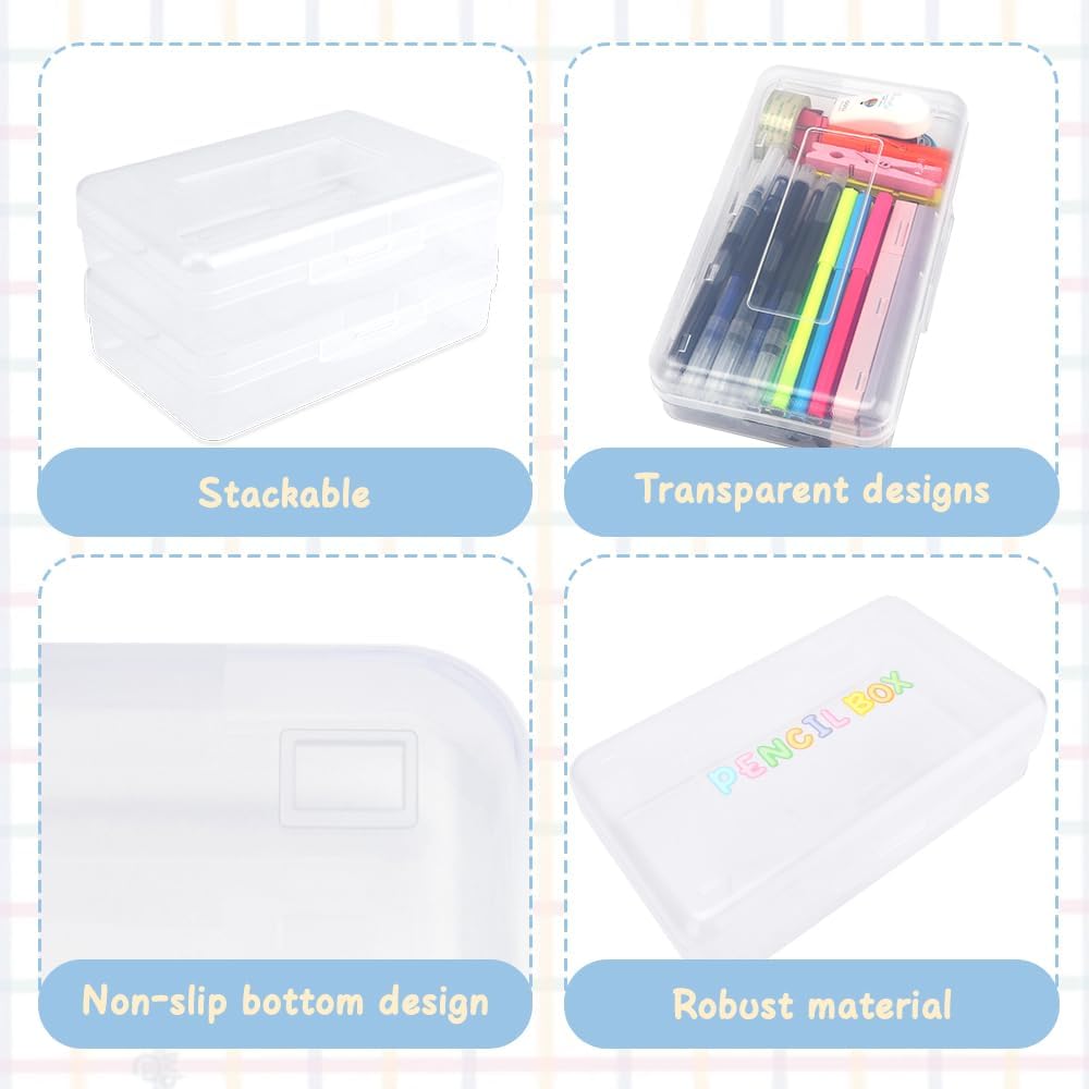Pencil Box, Large Capacity Pencil Case,1 Pack Plastic Pencil Case Boxes, Clear Crayon Box with Snap-tight Lid Stackable Design, Hard Pencil Case,Supply Boxes for Office Supplies, White