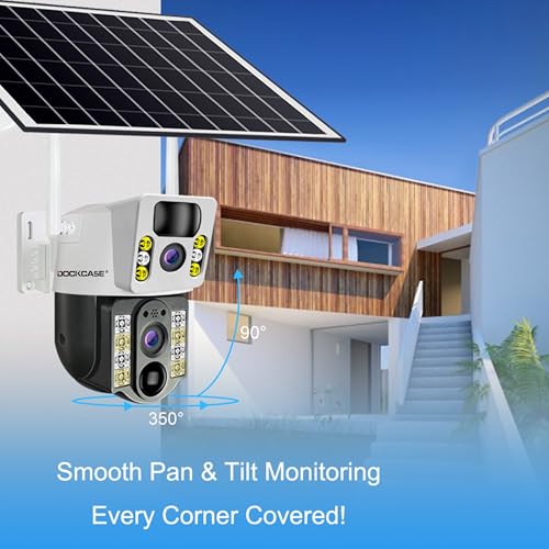 DOCKCASE 4.0MP 4G Sim Card Solar Camera PTZ 360°View Solar Powered Outdoor Security Camera with Dual Lens Night Vision, AI Human Detection, Two Way Audio, IP66 Works with Apps