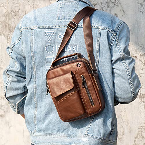 Harroo Shoulder Pack, Crossbody Bag for Men, Men Vintage Leather Shoulder Bag Outdoor Sports Travel Crossbody Bag Handbag Casual Bag Packï¼ˆBrownï¼‰