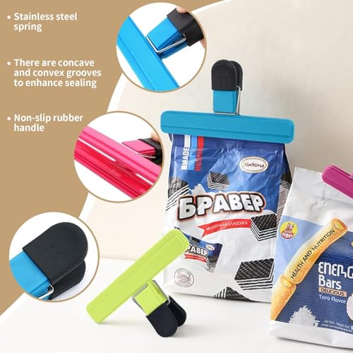 21 pcs Chip Bag Clips for Food Storage, 3 Large & 18 Medium Food Bag Clips, 3 Colours PP Heavy Duty Air Tight Seal Clips Sturdy Food Clips, Kitchen Storage Clips for Snacks Coffee Vegetables Fruit
