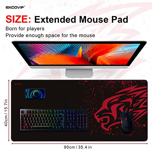 EXCOVIP Extended Large Gaming Mouse Pad XXL (900 x 400mm) Non-Slip Rubber Base Mouse pad Mice Smooth Cloth Surface Keyboard Mouse Pads for Computers Red Leopard 14674