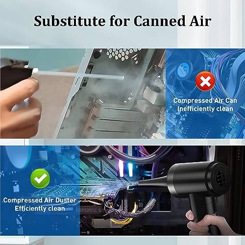 Xoopla 2 in 1 Car Vacuum & Air Duster Foldable Compressed Air Duster Rechargeable Portable Handheld Vacuum Cordless Keyboard Cleaner Air Blower & Mini Vacuum Cleaning for Car/Computer/House Black