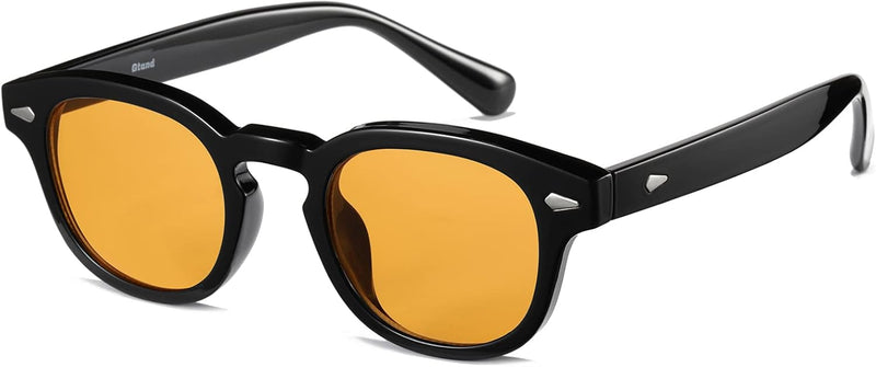 Unisex Vintage Retro Round Style Tinted Sunglasses For Men Women Fashion Circle Sun Glasses 46mm - C08 Black Frame/Orange Tinted Lens