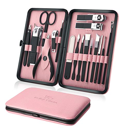Keiby Citom Manicure Set Professional Nail Clippers Kit Pedicure Care Tools- Stainless Steel Women Grooming Kit 18Pcs for Travel or Home (Pink)