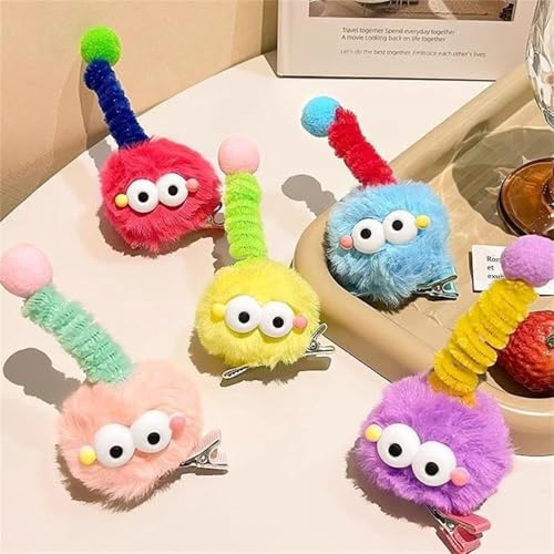 Fluffy Pom Poms Hair Clips, 5 Pcs Cartoon Hair Barrettes For Kids, Cute Ball Pompom Hair Clips, Hair Accessories for Girls??andmad Hair Clips, Colorful Hair Clips For Toddler
