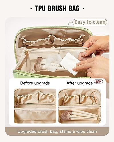 EACHY Travel Makeup Bag,Large Capacity Cosmetic Bags for Women,Waterproof Portable Pouch Open Flat Toiletry Bag Make up Organizer with Divider and Handle