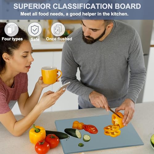 Bolivia's Plastic Cutting Board Set, 4 Pcs Extra Thick Colour Coded Cutting Boards with Food Preparation Indicators, Non-slip, Easy To Clean Cutting Boards with Storage Stand For Kitchen
