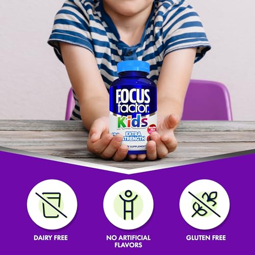 Focus Factor Kids Extra Strength Daily Chewable for Brain Health Support, 120 Count â€“ Vitamins - Quality Formula â€“ Gluten & Dairy Free Supplements for Children â€“ No Artificial Sweetener