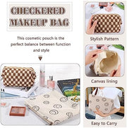 ZLFSRQ 3Pcs Checkered Makeup Bag for Women Large Cosmetic Bag Set Travel Toiletry Bag Makeup Pouch Bag for Purse Pink Zipper Storage Bag Organizer Cute Small Aesthetic Girls Car Essentials Bag