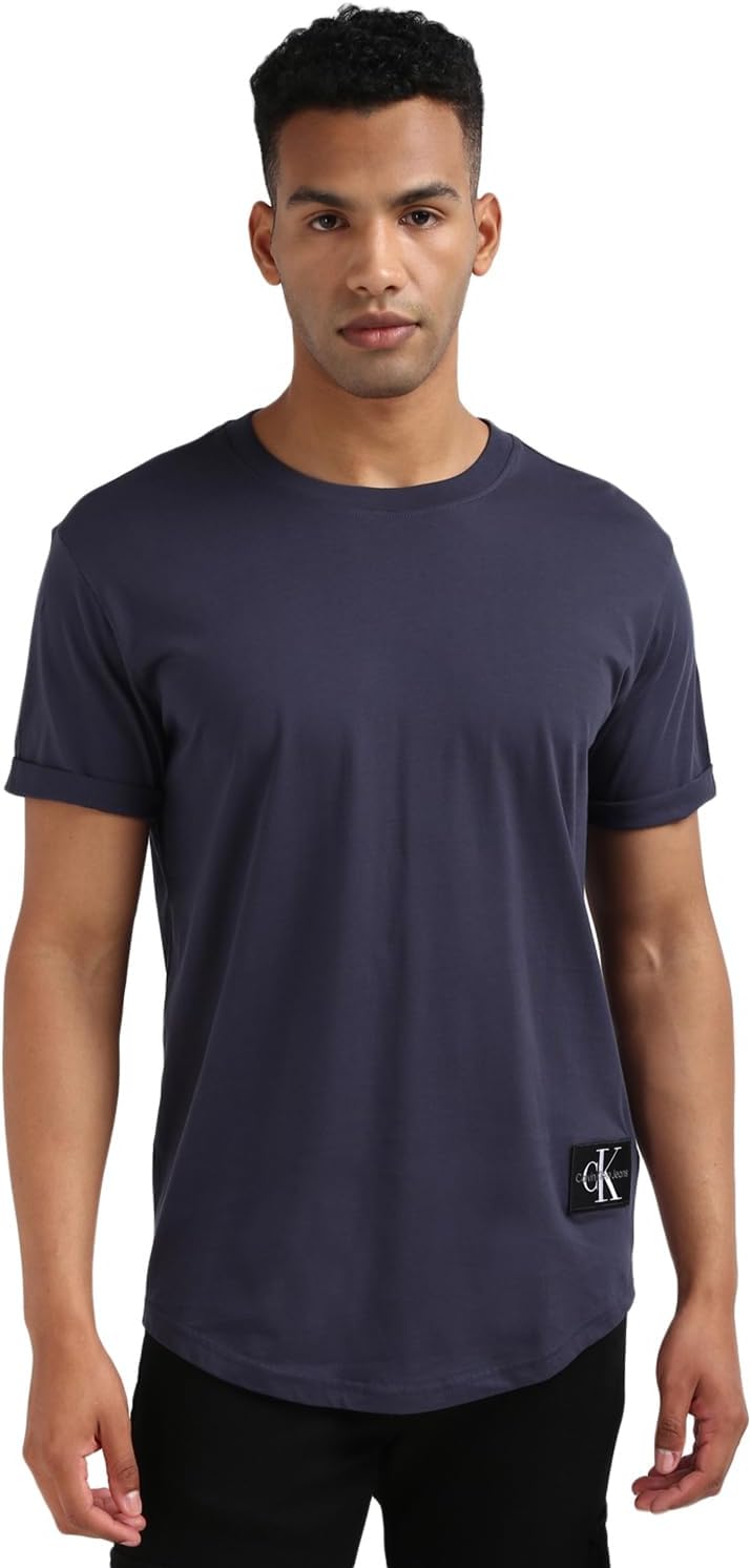 Ck Jeans Mens Long Sleeve Homme-/-tee-shirts-/-t-s-manches-courtes Badge Turn Up Sleeve