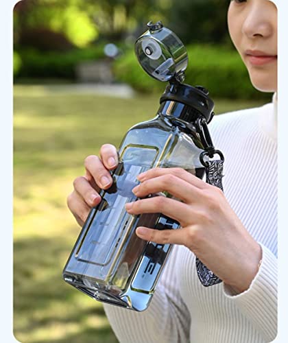 Water Bottle 1L BPA Free Leak Proof Gym Bottle, Portable Transparent Square Creative Sport Water Bottles for kids Fitness Gym Office Camping Outdoor Sports and Exercise (Black)
