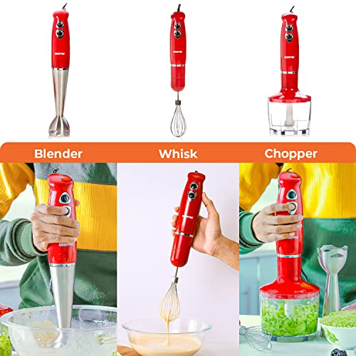 Geepas GHB6136 400W Hand Blender - Stainless Steel Blades with 2 Speed for Baby Food, Soup, Juice | 860ml Chopper Bowl & Electric Egg Whisk - 2 Years Warranty