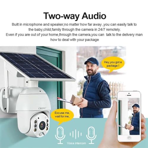CRONY Security CCTV Solar Camera - Full Color Night Vision Solar Powered 4G Outdoor AI Tracking Cloud Storage WIFI Needed 2 Way Audio 1080P PIR Alarm Perfect for Ranch Warehouse Parking Lot