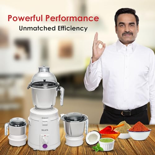 Sujata Dynamix, Mixer Grinder, 900 Watts, 3 Jars (White)