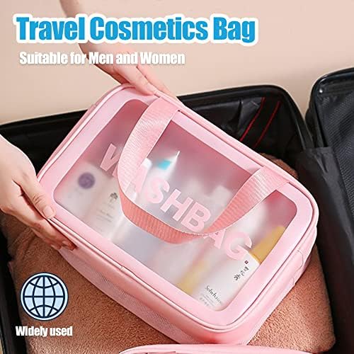 YIMIKE Travel Toiletry Bag,Large Clear Makeup Bags, 2 in 1 Cosmetics Bag,Transparent Skin Care Bag for Toiletries,Waterproof & Draining Make up Bags,PVC Thickened Wash Bag for Women Men (Pink)