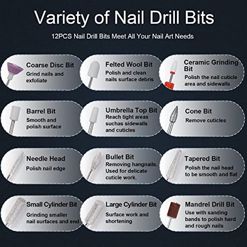[Upgrade]Cordless Electric Nail Drill, Portable Professional Rechargeable Nail File Machine with Nail Drill Bits, Sanding Bands for Acrylic Gel Nails, Manicure Pedicure Polishing (1)