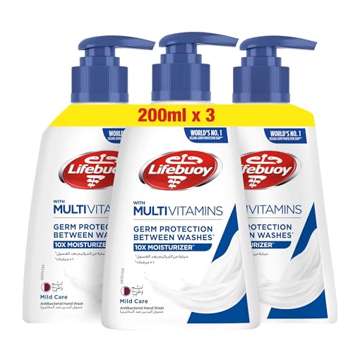 LIFEBUOY Hand Wash, Mild Care for 100% stronger germ protection* with 10x Moisturizers^, 200ml x 3