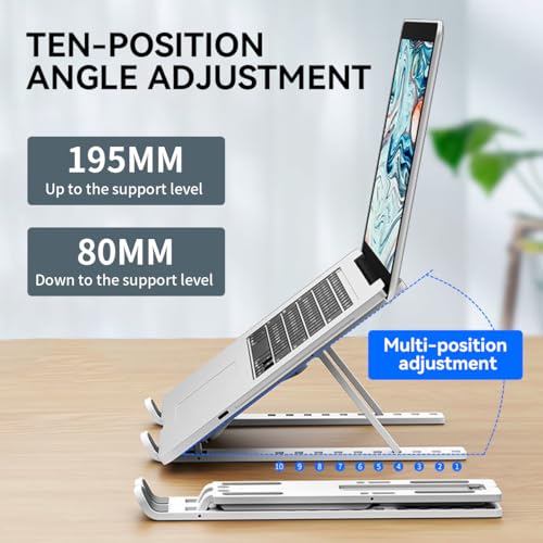 ECVV Portable Laptop Stand for Desk, 13-Angles Adjustable Foldable Laptop Riser ABS Ergonomic Notebook Stand, Compatible with Laptops and iPad(11-17") (White)
