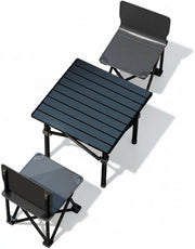 YU WELL Portable Roll-Up Camping Table with 4 Chairs, Lightweight Aluminum Folding Picnic Table Set with Carry Bag, Waterproof, Rust-Resistant Outdoor Table & Chair for Camping 95X55X50CM Black - Black Table 53X50X50CM-B With 2 Chairs