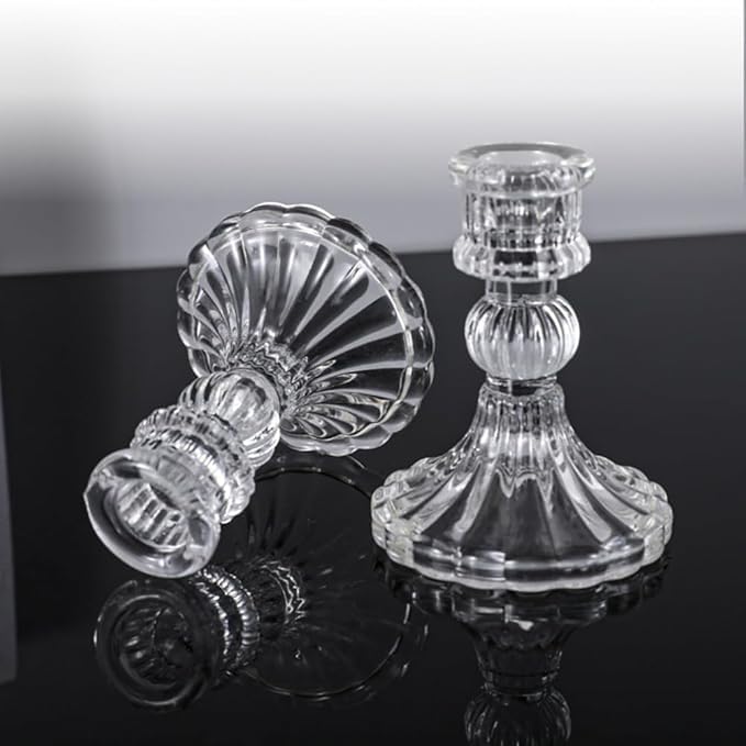 ZOTIKA® 6 Pack Candlestick Holders Set, 4" Taper Candle Stand, Clear Glass Candle Holders for Wedding, Festival, Party, Windowsill & Elegant Dinner Party Decor (6 Pack Clear)