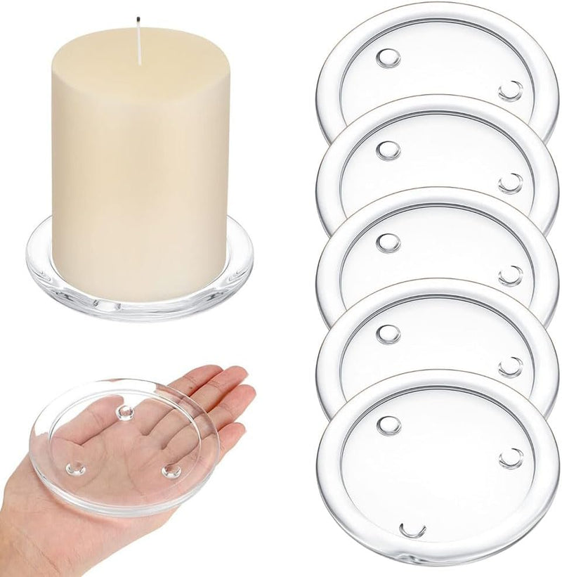Goodern Clear Glass Candle Plates,5PCS Round Pillar Candle Holders 10CM Glass Candle Tray Glass Coaster Holder Small Round Plate Candle Tray Plates Candle Centerpiece for Dining Wedding Party Table