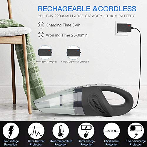 IDEA-TECH Car Vacuum Cleaner, 3.2KPa Strong Cyclone Suction, 12V 120W Rechargeable, for Pet Hair Car Home Cleaning, Black, 355*105*125mm/13.97*4.13*0.16in, F6001