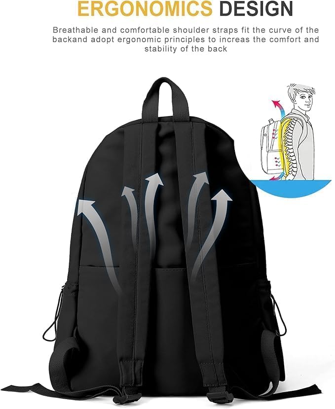 School Backpack Black Waterproof Bookbag Casual Lightweight Travel Rucksack Daypack Backpacks for Men Women College High School Bags backpack for Boys Girls Teens