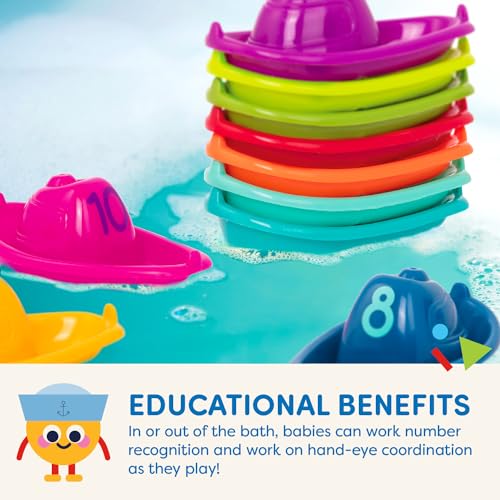 Battat – 10 Bath Boats – Numbered & Stackable Bathtime Toys – Floating Toy Boats For The Bath, Pool, Beach – Educational Toys – 6 Months + – Stackin’ Boats